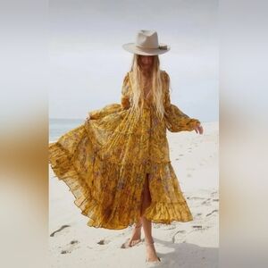 Free People Printed Cassis Mustard Maxi Dress